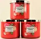 QTY 3 - Bath & Body Works White Barn HONEYSUCKLE & FREESIA 3-Wick 14.5 Oz Candle