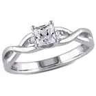 Amour Sterling Silver 1/3CT TGW Created White Sapphire and Diamond Promise Ring