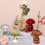 Mushroom Glass Flower Vase Set,5 Colorful Plant Propagation Station,Small Plant Terrarium,Cute Hydroponics Indoor Planters,Home Garden Office Decoration,Transparent Glass Container