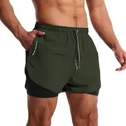 [OEBLD] Men’s Running Shorts 3 Inch Workout Gym 2-in-1 Pants Athletic Compression Tights