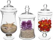 MyGift Clear Glass Apothecary Jars with Lid, Decorative Footed Vase,
