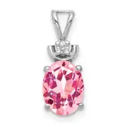 14k White Gold 8x6mm Oval Pink Tourmaline AA Diamond Pendant
