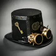 Black Gold Steampunk Vintage Victorian Style Top Hat with Spikes Goggles Cosplay