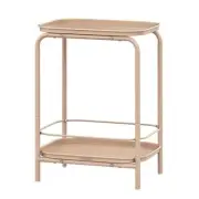 2-Tier Outdoor Table, Small Side End Table with Tray Storage, Camel Brown