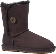 [UGG AUZLAND SHEEPSKIN] Short Button Women Classic UGG Boots Chocolate,Australian Sheepskin Wool Water Resistant Anti-Slip