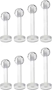 [Generic] Piercing Retainers 8 Pcs Lip Bars Plastic Nose Studs Labret Jewellery Cartilage Acrylic Tragus Helix Jewelry 1.2 mm(16 g) 6 8 10 12 MM Clear Earrings for Sports Women Men Aretes Para La Nariz, Acrylic