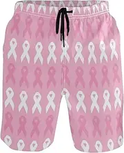 [GuoChe] Swim Trunks for Mens Breast Cancer Ribbons Pink Quick Dry Bathing Suits Hot Summer Swim Trunks Bathing Suits Mesh
