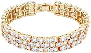 [Razzberry] Crystal Cubic Zirconia 3 Row Tennis Bracelet, Luxury Platinum or 18K Yellow Gold Electroplating, 18cm Length, Gift Box Included