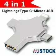 USB 3.0 Flash Drive 4 in1 Memory Stick For iPhone iPad Android PC Type-c