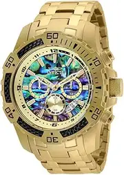 [Invicta] Men's Pro Diver Scuba Quartz Chronograph Carbon Fiber Bezel Abalone Dial Bracelet Watch, 50mm