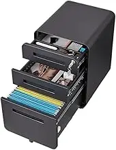 GZXD Office Rolling File Cabinet with 3 Drawers and Lock, Versatile Mobile File Cabinet for Legal, Letter and A4 Size Files, 5 Wheels Design, Cold Rolled Steel Anti-Tip, Black