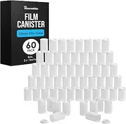 Houseables Film Canister 35MM Empty Camera Reel Containers 60 Pack White 2 H 1 W Plastic Films Developing Processing Tube Roll Case With Caps For Small Accessories Beads Alka Seltzer