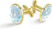 [Generic] Unicorn Rainbow Ice Cream Print Classic Stainless Steel Cufflinks for Mens, Suit Shirt Cuff Links Jewelry Business Wedding Gifts, Golden
