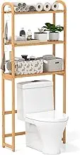 Giantex Over The Toilet Storage Rack, 3-Tier Bamboo Bathroom Floor Organizer with 5-Position Shelves, 3 Hooks, Adjustable Bottom Bar, Space Saver Above Toilet Shelf for Laundry Room