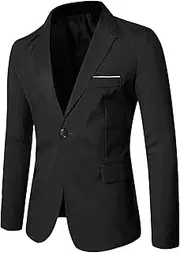 [Aosufei] Men's Comfort Casual Wedding Party Suit Jacket Lightweight Solid Dress Blazer Suits Stylish Business Tuxedo Jacket, Black3, Large