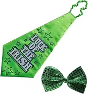[LIFKOME] 2pcs Irish Costume Men Irish Party Neck Tie Aqua Ties for Men Shamrock Neckties St Patricks Day Party Favor Green Bow Ties for Men Shamrock Bow Green Neckties Unique Set