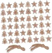 CIMAXIC 2 Sets Wooden Advent Calendar Tags with Numbers for DIY Christmas Tree Hanging Festive Decoration for Bags and Holiday Crafts