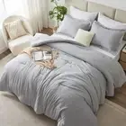 Full Size Comforter Set - 3 Pieces Light Grey Soft Luxury Cationic Dyeing Bed...