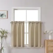 Camel Kitchen Curtains 24 Inch Length, Faux Linen Textured Light Filtering