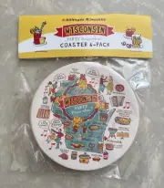 WISCONSIN Party Know-How Coaster Set 6- Pack NOS in Unopened Package HANmade USA