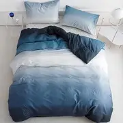 Wellboo Blue White Gradient Comforter Sets Queen Solid Ocean Sea Blue Bedding Comforters Cotton Modern Plain White and Sky Blue Gradient Soft Quilts Farmhouse Abstract Art Watercolor Comforters Warm