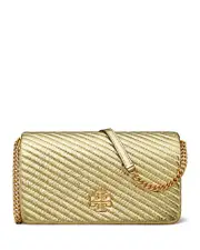 Tory Burch Kira Metallic Moto Quilted Leather Chain Wallet