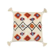 Yarra Textiles Tufted Cushion Cover | Geometric Diamond Chevron pattern with Tassels | 45cm x 45cm , Ivory