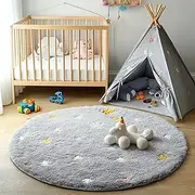 Round Rugs for Bedrooms Fluffy Living Room Circle Area Rug Soft Shaggy Carpet for Kids Room Floor Mat (Grey, 80cm)