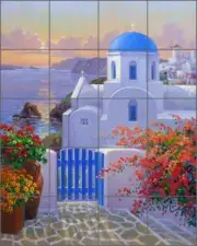 Greece Tile Backsplash Mikki Senkarik Mediterranean Art Ceramic Mural MSA126