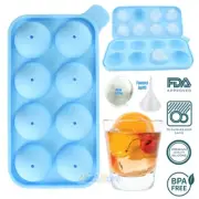 Blue Silicone 4CM Round Ice Cube Ball Maker Tray 8 Sphere Molds for Cocktail Bar