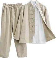 [ZKQP] Cotton Linen Tai Chi Uniform Set of 3 Loose Kung Fu Suit Chinese Tang Suit Men Martial Art Jacket
