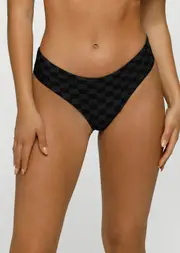 [Lorna Jane] Shore Recycled Swim Brief in Print, Recycled Nylon/Elastane, Size - Medium M Black Checkerboard Print