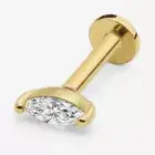 14k Solid Gold Marquise CZ Internally Threaded Labret Stud Earring, 18Gauge