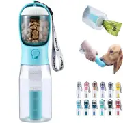 Dog Water Bottle with Food Container, Travel Puppy Water Bowl, Portable Pet Dispenser, Cat Walking and Hiking Dog Gift (Blue)