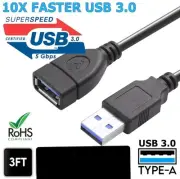 (2) USB 3.0 Extension Extender Cable Cord Type A Male to A Female 3FT High Speed
