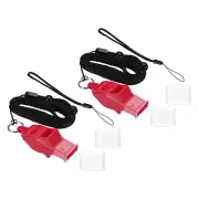 2Pcs Plastic Sports Whistles with Lanyard and Mouth Grip, Super Loud, Red