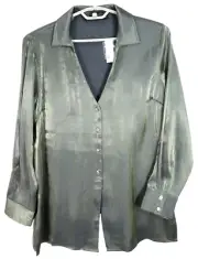 NWT NEW YORK COMPANY Women's Rayon Poly Blouse Long Sleeve Golden Gray Size XL