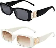 [Allarallvr] 2 Pack Rectangle Sunglasses for Women 90s Retro Trendy Y2K Aesthetic Vintage Square Sunglasses AR82037