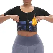 Women's Sauna Vest Tank Top, Waist Trainer with Zipper, Short Sleeve Sweat Compression Shapewear,Blue,L/XL