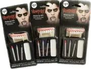 Lot 3 Male Vampire Makeup Kit & 3 Fangs Dracula Instructions Halloween Costume