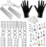 [Refesta] Piercing Kit, Stainless Steel Acrylic Piercing Jewelry 14G 16G With Piercing Needles Ear Nose Lip Cartilage Tongue Eyebrow Belly Button Body Piercing Kits