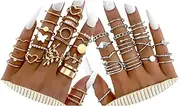 [SIDHGN] 44pcs Chic Gold Knuckle Rings Set For Women,Vintage Stackable Dainty Simple Adjustable Silver Rings,Chunky Signet Cute Ring Pack Jewelry Gift