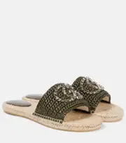 [Gucci] Gucci GG embellished raffia slides AU 7 green