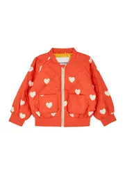 Mini Rodini Kids Hearts Printed Quilted Shell Bomber Jacket - Red - 116/122 (6 Years) 116/122 (6 years)