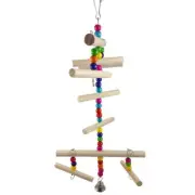 Bird Chewing Toy Wooden Blocks Parrot Perch Chew Colorful Beads