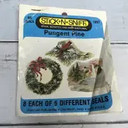 Vintage 1957 stick N sniff Pungent Pine scratch & sniff stickers Seals 8 Sheets