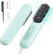 Bnonya Hair Straightener Brush, Rechargeable Cordless Hair Straightener with 200 Million Negative Ions, 3 Temperature Settings, Portable Fast Heating Mini Straightener Comb for Travel
