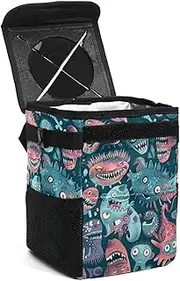 Car Trash Can with Lid,Bag Hanging Storage Pockets Leak-Proof,Portable Garbage Bin,Dino and Monsters