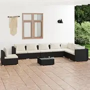 9 Piece Garden Lounge Set with Cushions Poly Rattan Black Patio Bar Sets
