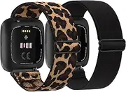 2 Pack Elastic Bands Compatible with Fitbit Versa 2 / Versa/Versa Lite/Versa SE for Women Men, Adjustable Nylon Sport Stretchy Wristband for Fitbit Versa/Versa 2